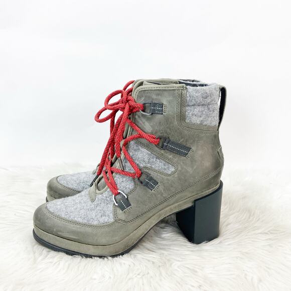 NWOB Sorel US 11 Womens Quarry Grey Blake Lace-Up Block Leather Waterproof Boots - Picture 5 of 11